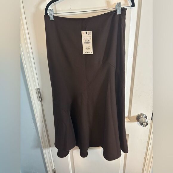 Zara Brown asymmetrical Midi Skirt size L NWT - Picture 2 of 5